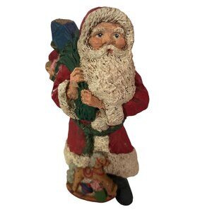 Vintage Hand-Painted Old World Santa Claus Figurine With Gift Sack Rocking Horse